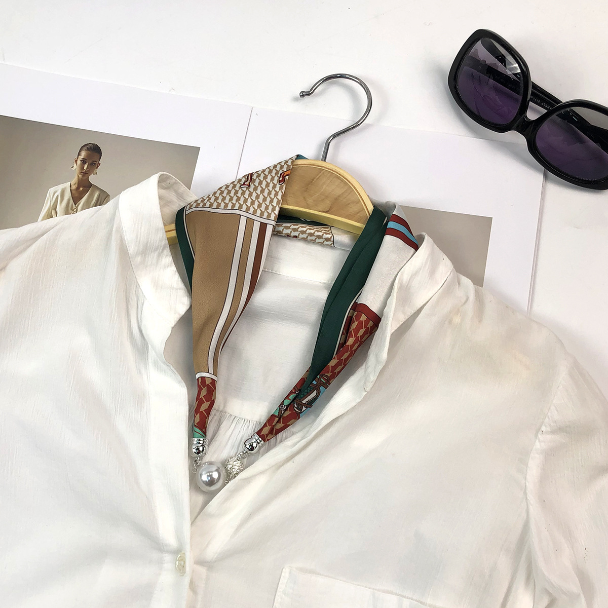 One-piece consignment cross-border exclusive summer fashionable and versatile silk pearl necklaces, silk scarves, buckles and scarves factory wholesale pic 24