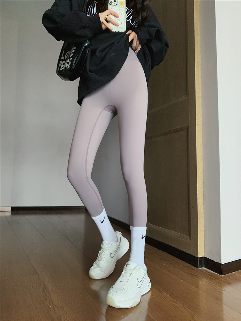 Nude shark pants for women, autumn Barbie pants, coffee-colored high-waisted, belt-cinching and hip-lifting yoga base tights pic 36