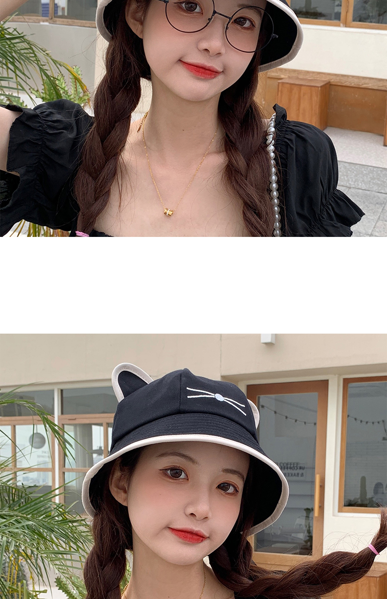 储杰渔夫帽女2022韩版春秋季卡通猫咪胡须遮阳帽夏季学生可爱盆帽详情5