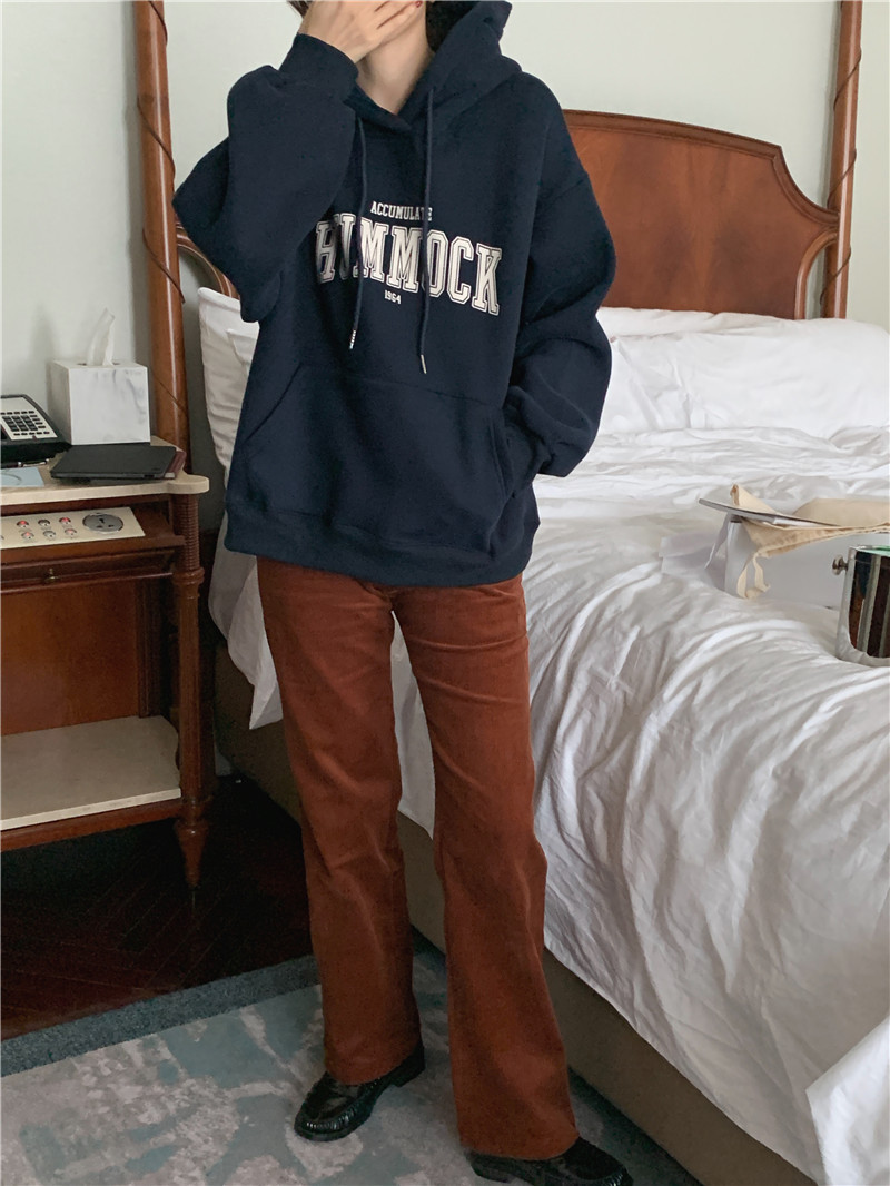 Letter-printed pullover with fleece hooded sweatshirt for women 2023 autumn/Winter new style Korean loose and versatile long-sleeved top pic 30