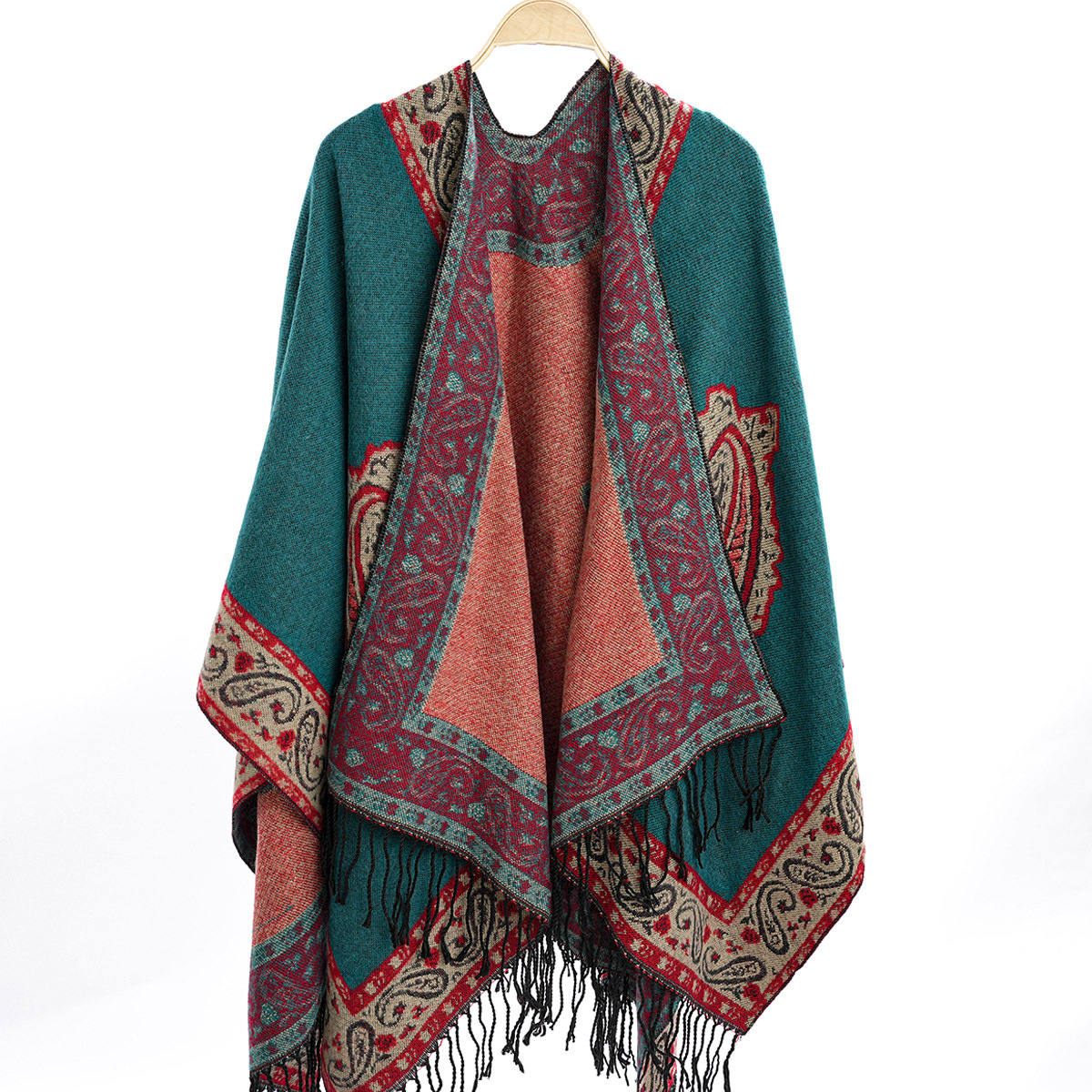 冬季跨境披肩加厚保暖长款拼接色披风仿羊绒双面两用女士时尚斗篷详情16