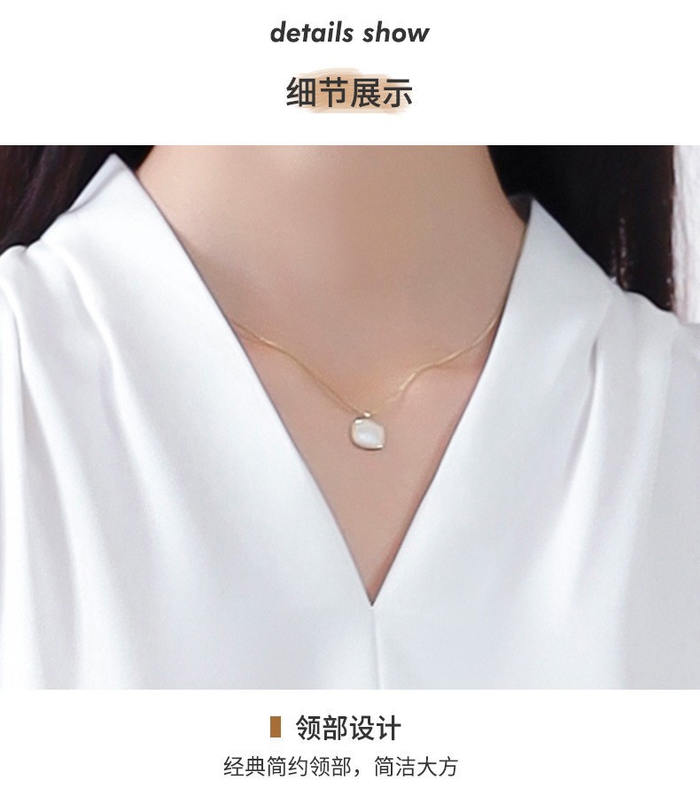 白色雪纺V领短袖衬衫女夏季高级感职业气质通勤垂感时尚百搭上衣详情15