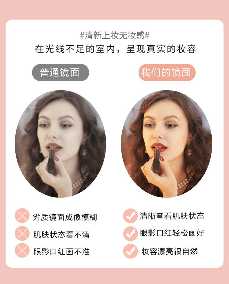 猫耳梳妆镜 高清台式旋转化妆镜子女生梳妆台创意简约美容公主镜详情69