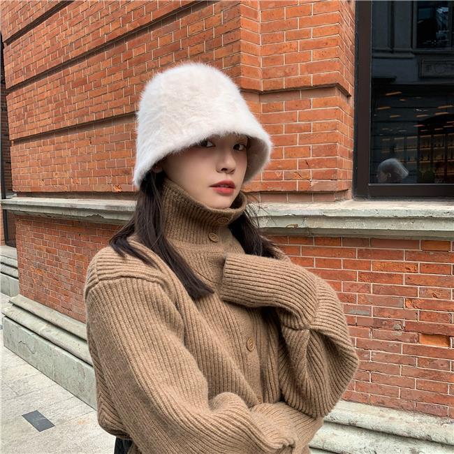 帽子女秋冬季韩版2022年爆款时尚百搭盆帽显脸小兔毛绒水桶渔夫帽详情4