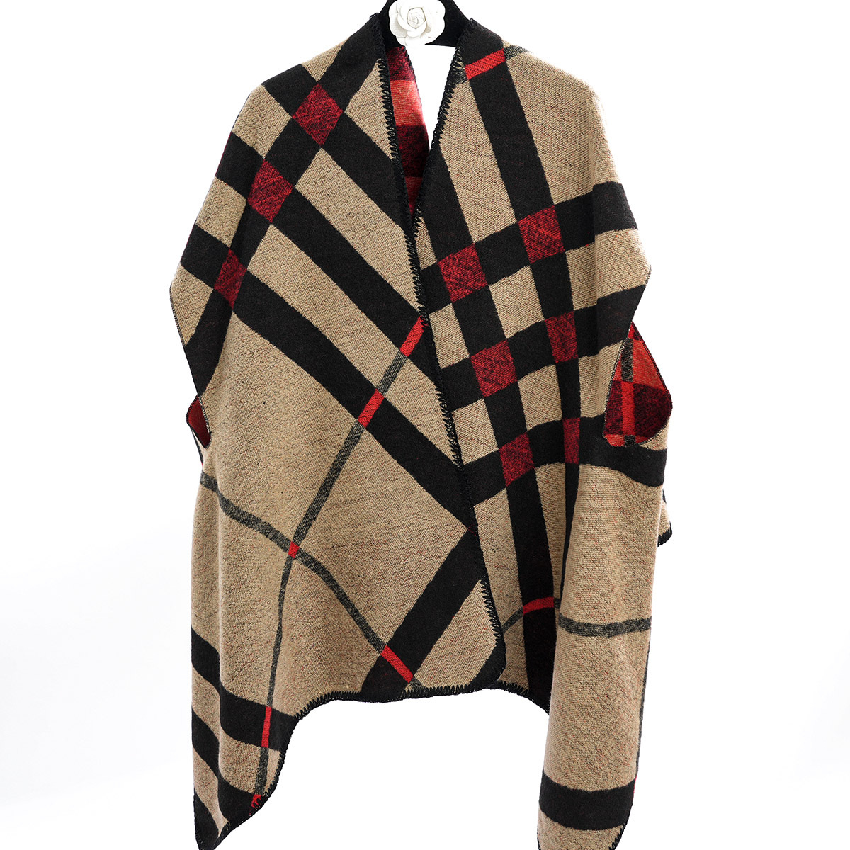 冬季跨境披肩加厚保暖长款拼接色披风仿羊绒双面两用女士时尚斗篷详情12