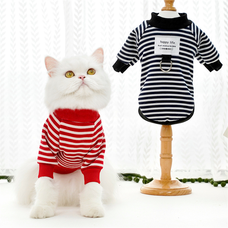 Pet autumn and winter warm striped sweatshirts, Teddy bichon Frise dog and cat clothes, small and medium-sized dog manufacturer wholesale supplies pic 3