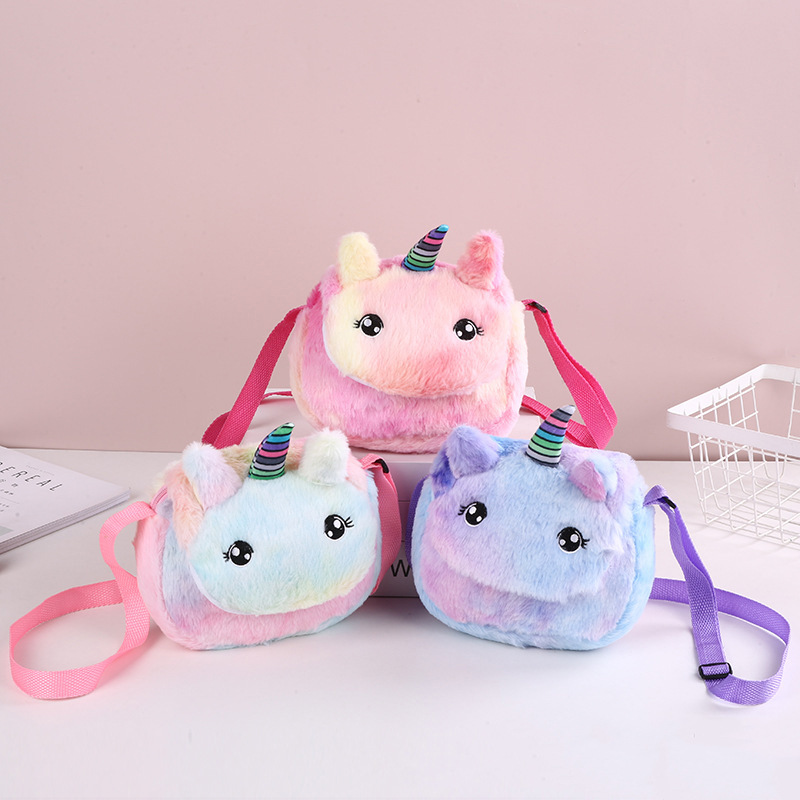 A popular little princess plush unicorn single-shoulder crossbody bag, a cute little schoolbag with a childlike and girlish heart, and a cartoon coin purse pic 3