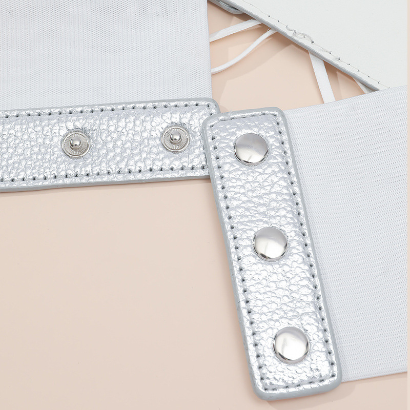 European and American style women's elastic waist belt, silver leather strap, wide waist belt, versatile millennium spice girl decorative belt pic 11