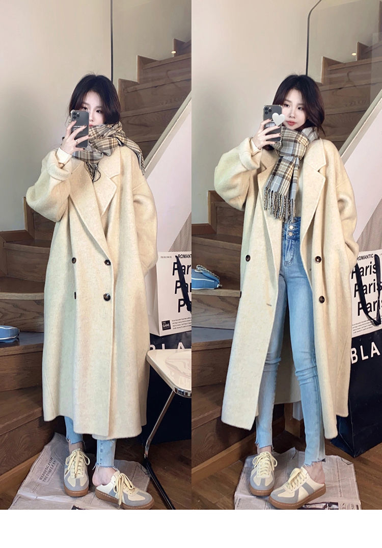 米白色双面羊绒呢子大衣女中长款2022年新款秋冬双排扣毛呢外套潮详情31