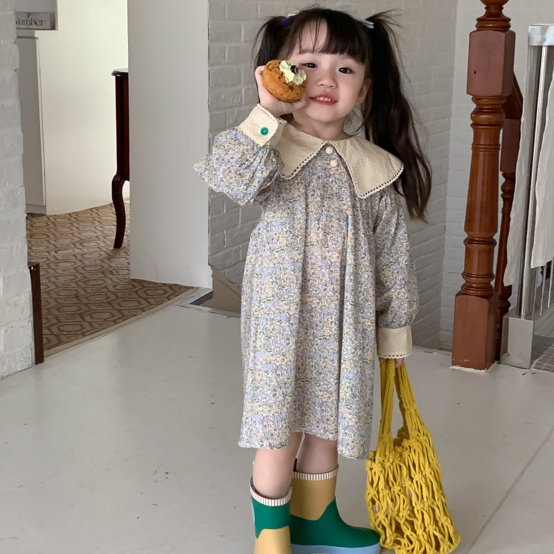 韩国童装女童碎花连衣裙春装洋气儿童娃娃领气质宝宝甜美公主裙子详情5