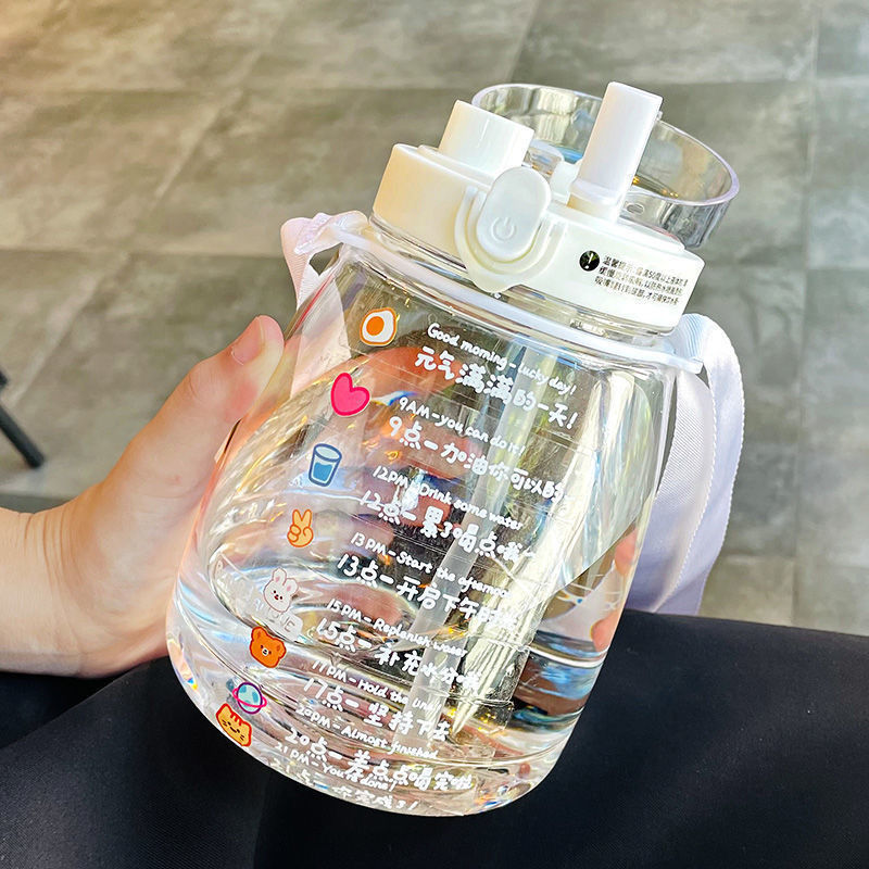 2-liter large-capacity sports water bottle, popular Instagram trendy straw cup with scale, portable and simple, leak-proof and shock-resistant water cup pic 41
