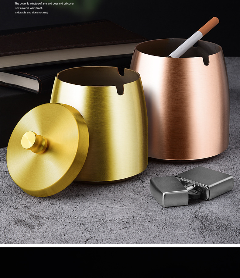 批发镀钛不锈钢烟灰缸带盖加厚加高防飞灰网咖酒吧KTV办公室激光详情18