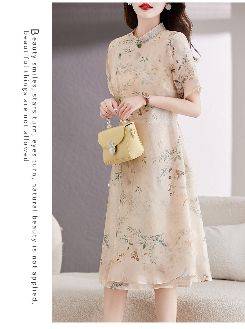 新中式国风改良旗袍连衣裙女夏2023新款显瘦气质中年妈妈薄纱裙子详情3