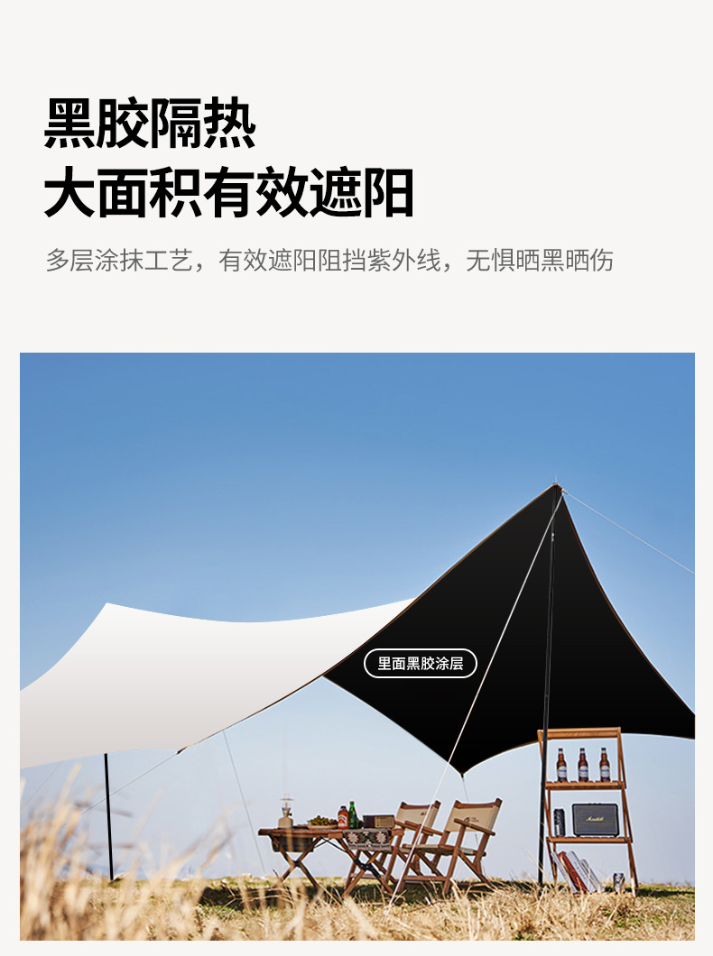 Black rubber canopy fabric, campsite sunshade fabric, outdoor products, camping tent wholesale, portable sun protection tent, camping pic 23
