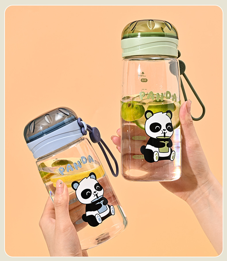 新款熊猫水杯开学季学生夏季塑料水杯批发女ins带滤网运动水杯详情13
