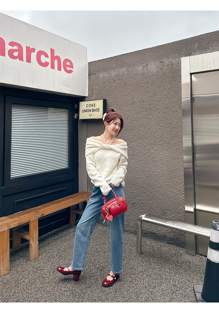 苏茵茵人间芭比韩国圆头珍珠红色粗跟单鞋玛丽珍鞋女小皮鞋详情23