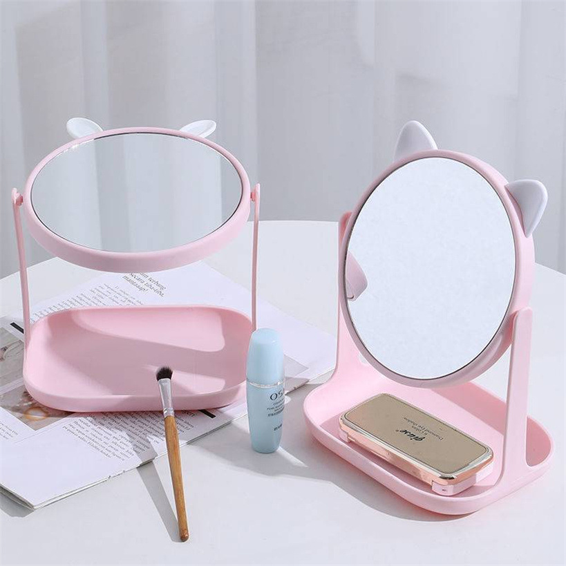 New tray stand vanity mirror, rabbit ear mirror, dressing mirror, round and rotatable double-sided cat ear mirror pic 13
