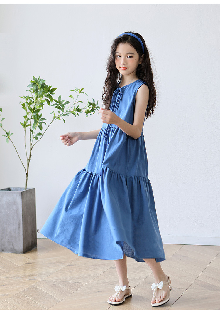New candy-colored sleeveless vest dress for middle school girls in summer 2024, long beach dress for middle school children pic 17