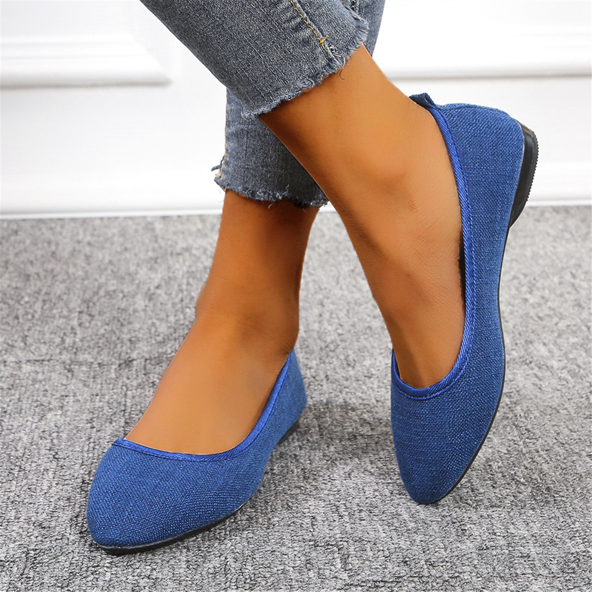 2023春夏新款跨境四季欧洲站休闲女单鞋纯色平跟亚麻休闲女士鞋子详情4