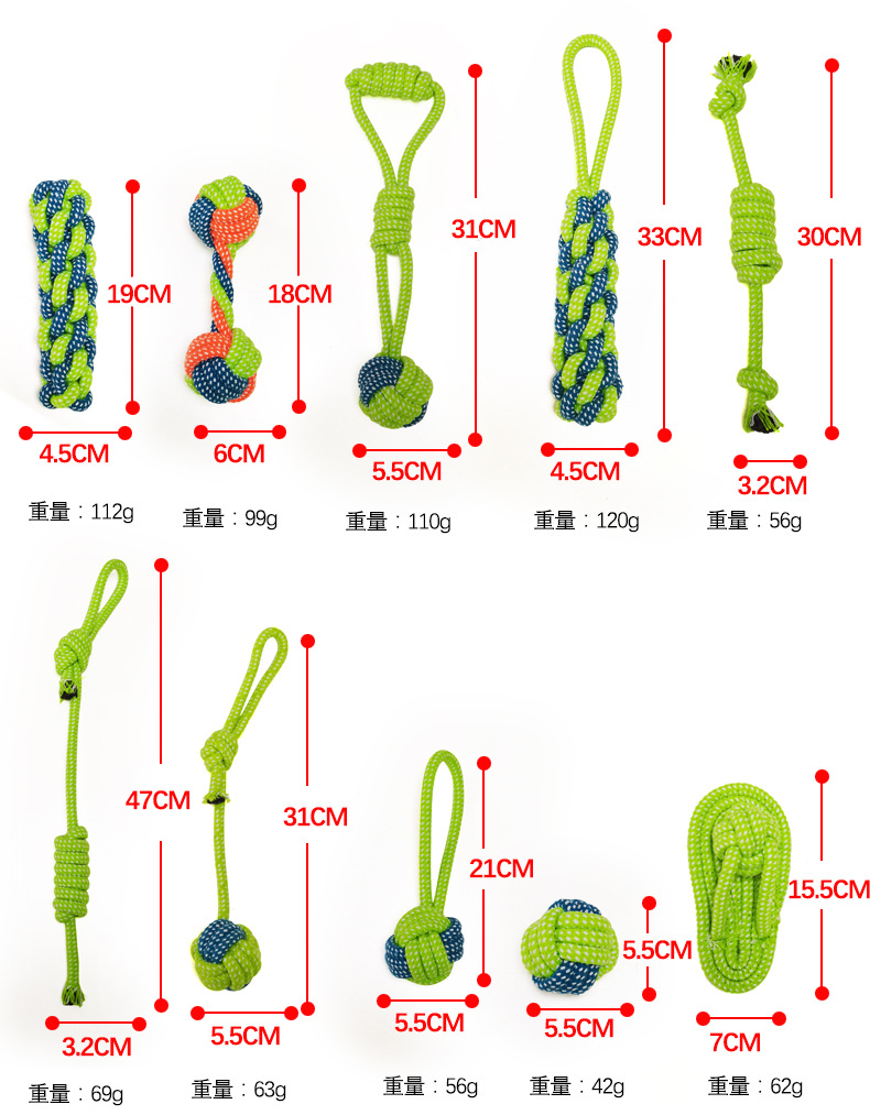 In-stock factory dog durable cotton rope dumbbell toys, teething and biting cotton rope animal woven pet pull rope set pic 5