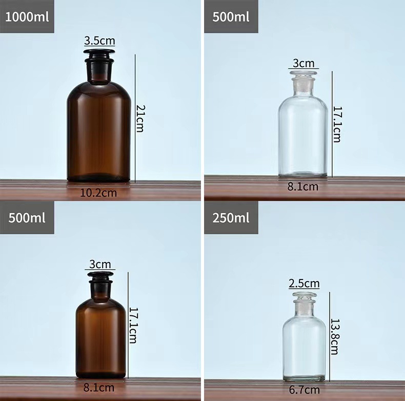 Thickened wide-mouth glass bottles, reagent bottles, frosted mouth medical bottles, filling wide-mouth bottles, glass chemical bottles, brown and transparent pic 2
