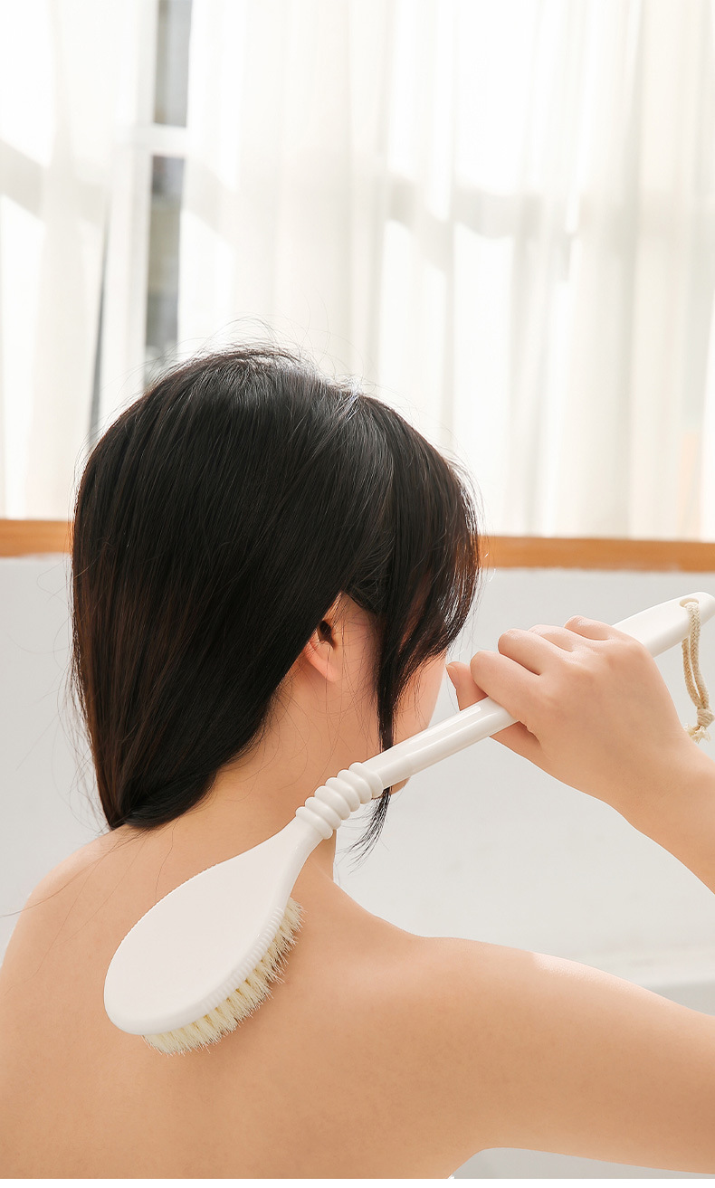 FaSoLa household long-handled cleaning bath brush, fine bristles, foldable massage brush, bathroom hanging bath brush pic 14