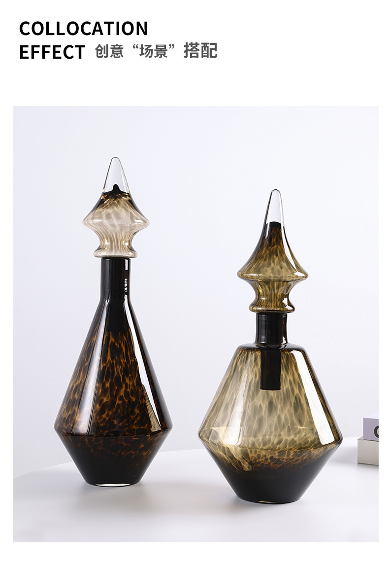 Amber leopard print glass soft furnishing design ornaments, flower vases, high-end home decoration, hotel soft furnishing ornaments pic 7