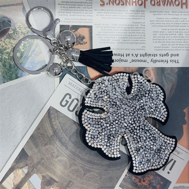 跨境电商克罗心两头尖水钻钥匙扣挂件韩国绒流苏详情16