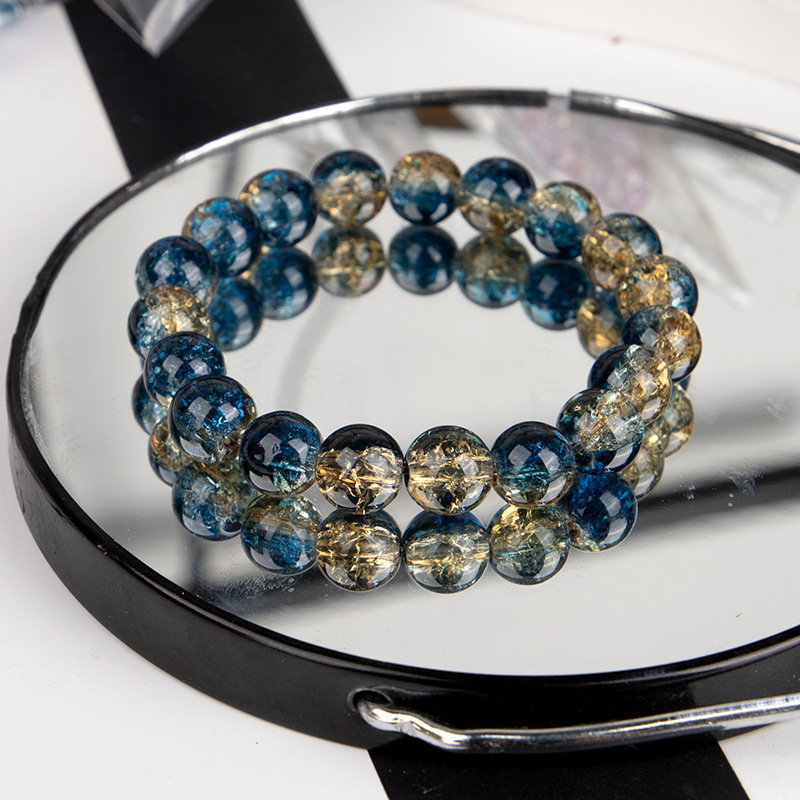 爆款玉碎爆花圆珠玻璃手链男女简约双色冰碎爆花闪透手串配饰批发详情2