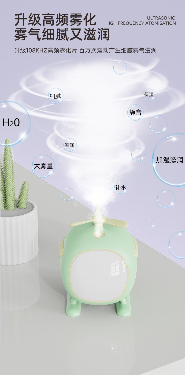 2024新款直升机加湿器USB家用办公桌面静音大喷雾卧室香薰机礼品详情4