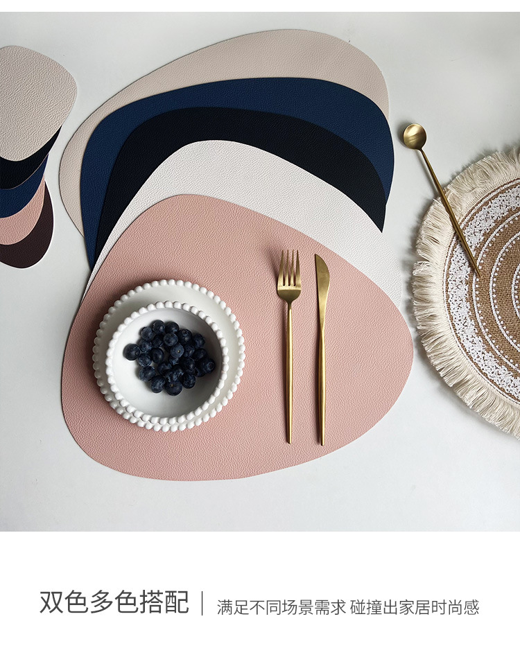 European-style leather placemats, InS-style waterproof, oil-proof and heat-insulating table MATS, triangular steak pu placemats, bowl and cup MATS pic 24