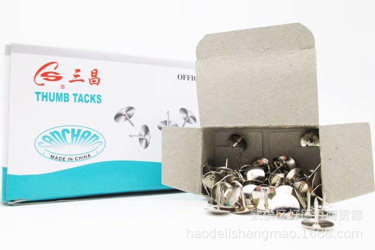 Sanchang Tupin Metal Round Head thumbtacks, painting thumbtacks, I-shaped thumbtacks, 100 pieces per box wholesale pic 3