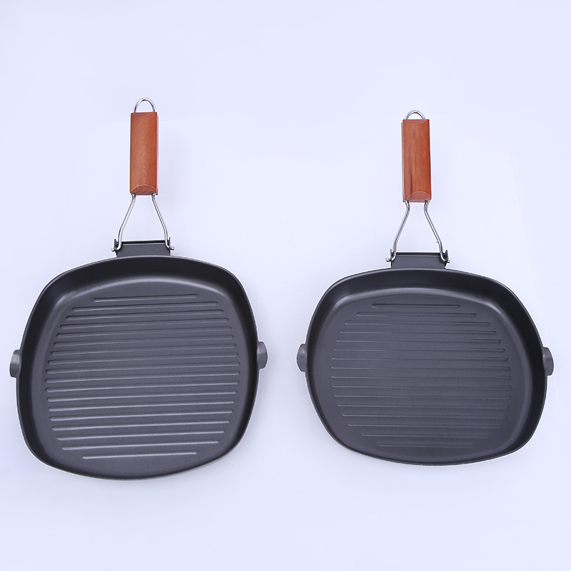 Steak frying pan 20-28cm, non-stick iron foldable steak pan, thickened striped square barbecue plate, wholesale for export pic 23