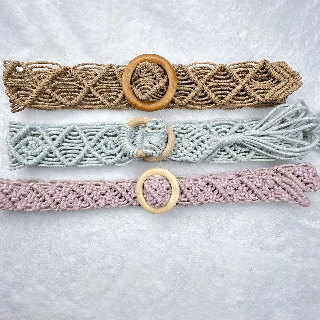 蜡绳编织复古民族风女士腰带 圆形日字扣连衣裙百搭镂空手工编织详情1