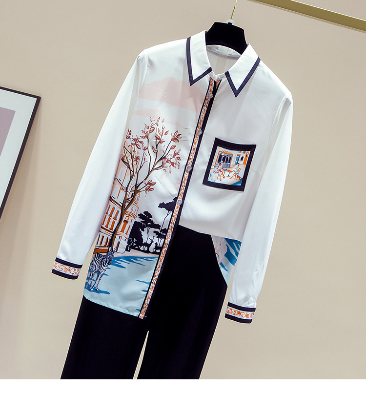 This is a new autumn printed shirt for women, featuring a French long-sleeved style and a loose, slimming look pic 12