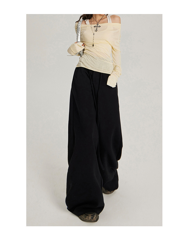 慵懒风抽绳松紧腰宽松阔腿休闲裤女2024秋冬新款高腰百搭直筒裤子详情23