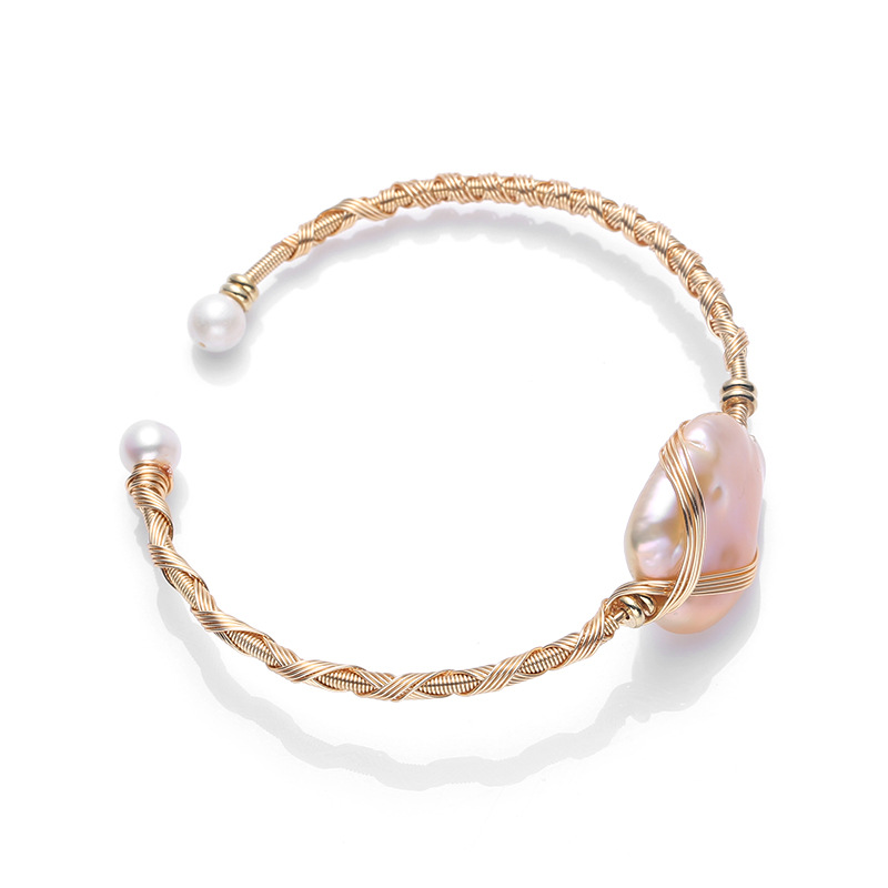 Natural freshwater pearl bracelet, 14K gold-plated, cross-wound, small square brand Baroque pearl bracelet for women pic 13
