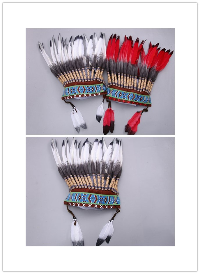 Colorful Indian heads, head decorations, feather balls, Halloween hats, party and party performance props, feathers pic 21