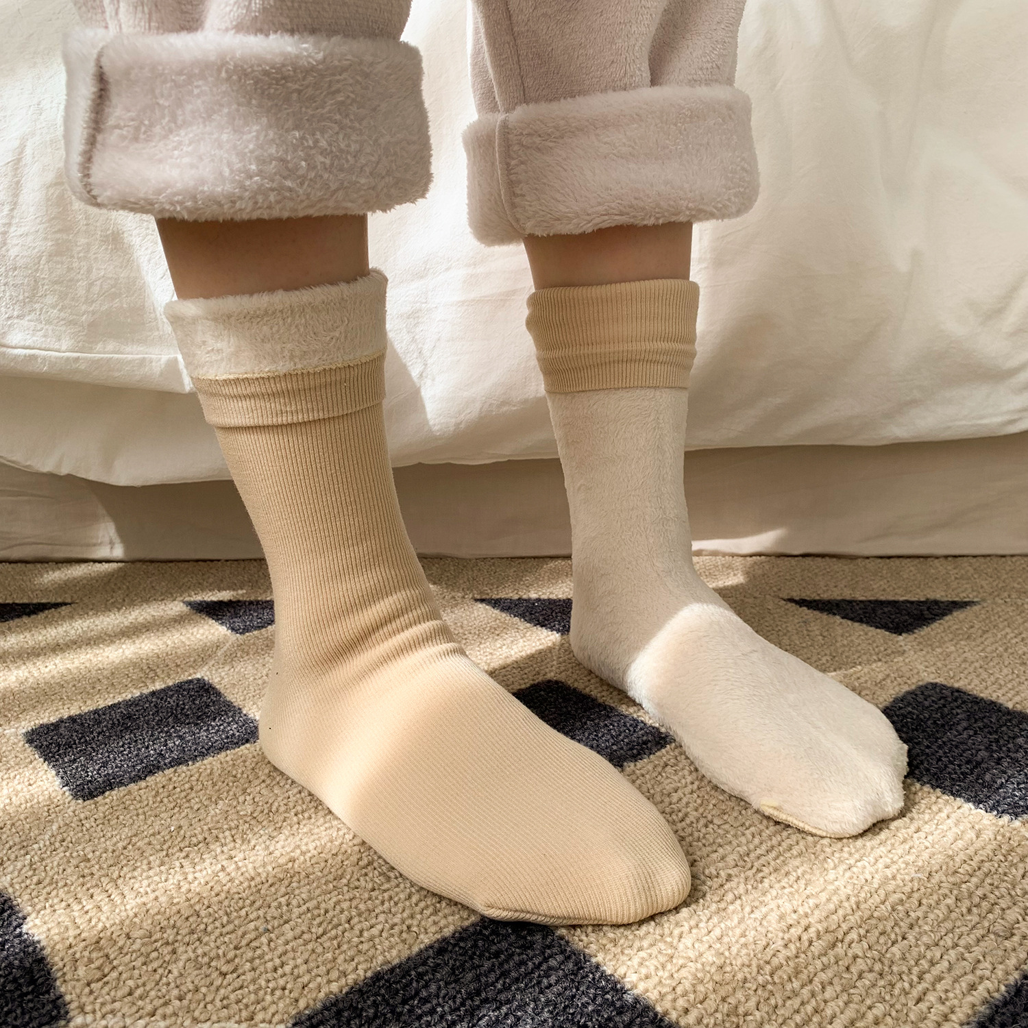Unisex couple style fleece and thickened warm snow socks, mid-length home cotton socks, postpartum socks, floor socks pic 64
