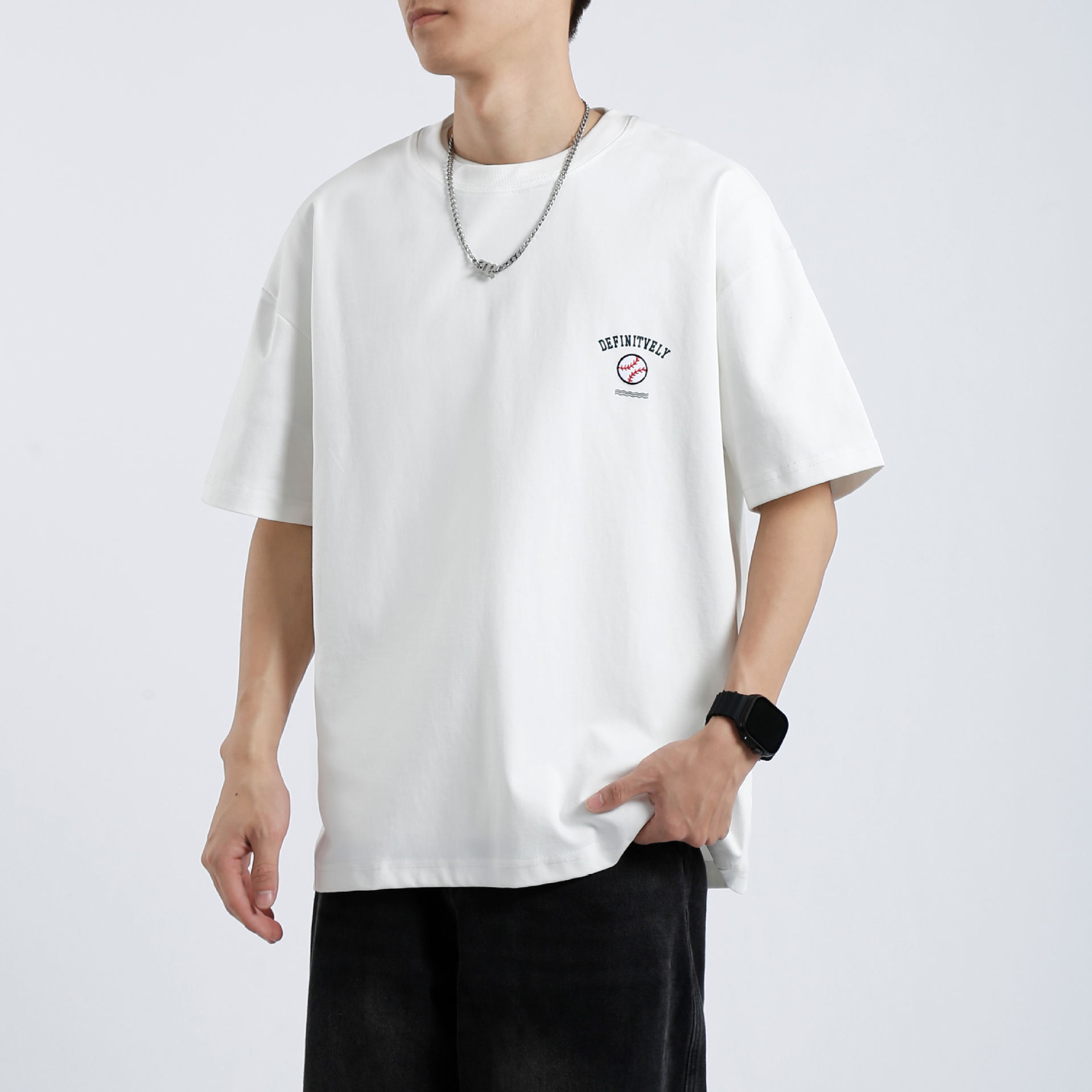 阿尔图220G重磅纯白印花短袖t恤男潮牌潮流夏季休闲宽松圆领上衣详情21