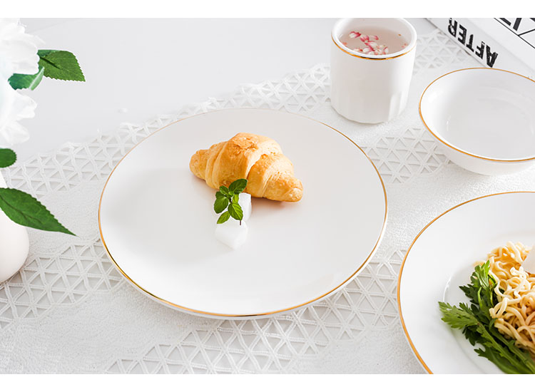 Nordic Golden Border Western dining plates, ceramic steak plates, home round and shallow plate tableware sets, creative plates, bowls and dishes, desserts pic 34