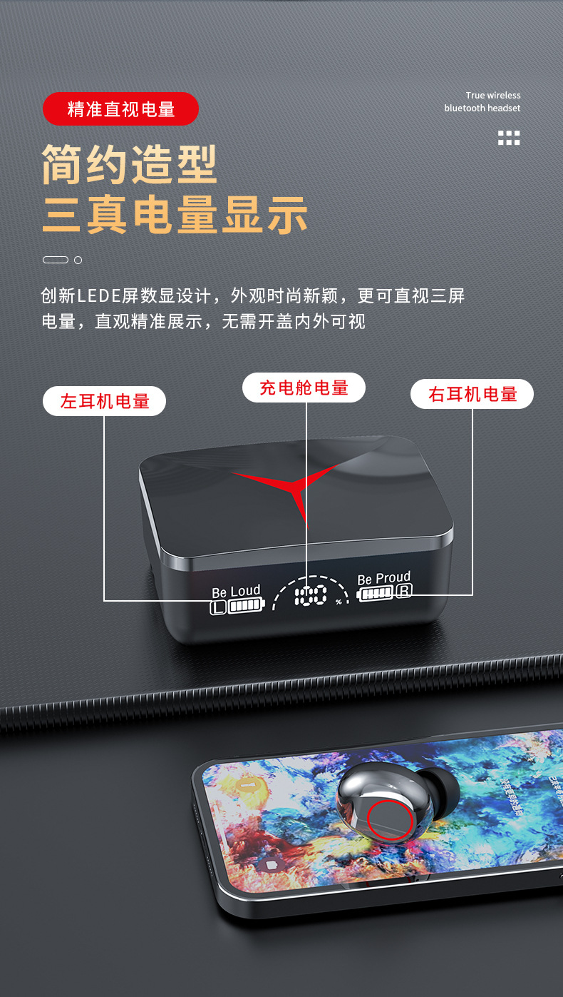 Cross-border Bluetooth headphones YD F9-5C F9 yd03 x15 wireless touch digital display in-ear sports headphones pic 4