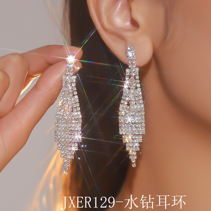 欧美夸张长耳环韩版气质满钻耳环水钻流苏夜店耳饰礼服宴会耳饰品详情36