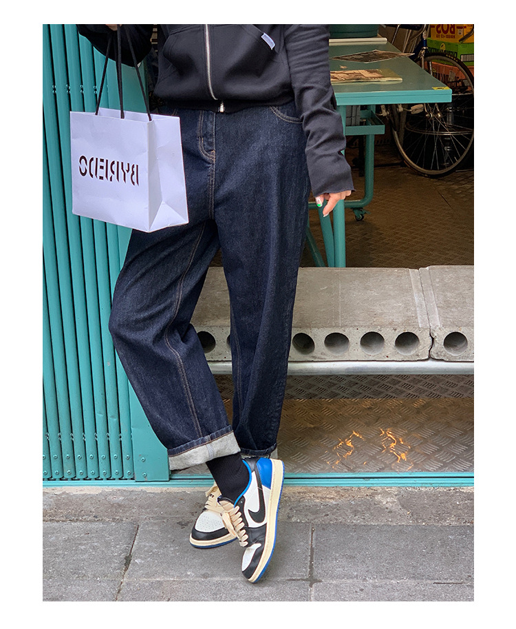 大码牛仔加绒加厚休闲裤女2022秋冬新款韩版直筒老爹显瘦哈伦裤子详情9
