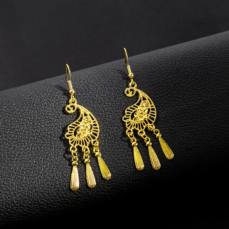 Ethnic-style peacock earrings, golden bell tassel earrings, Bohemian leaf pendants, scenic area earrings wholesale pic 23