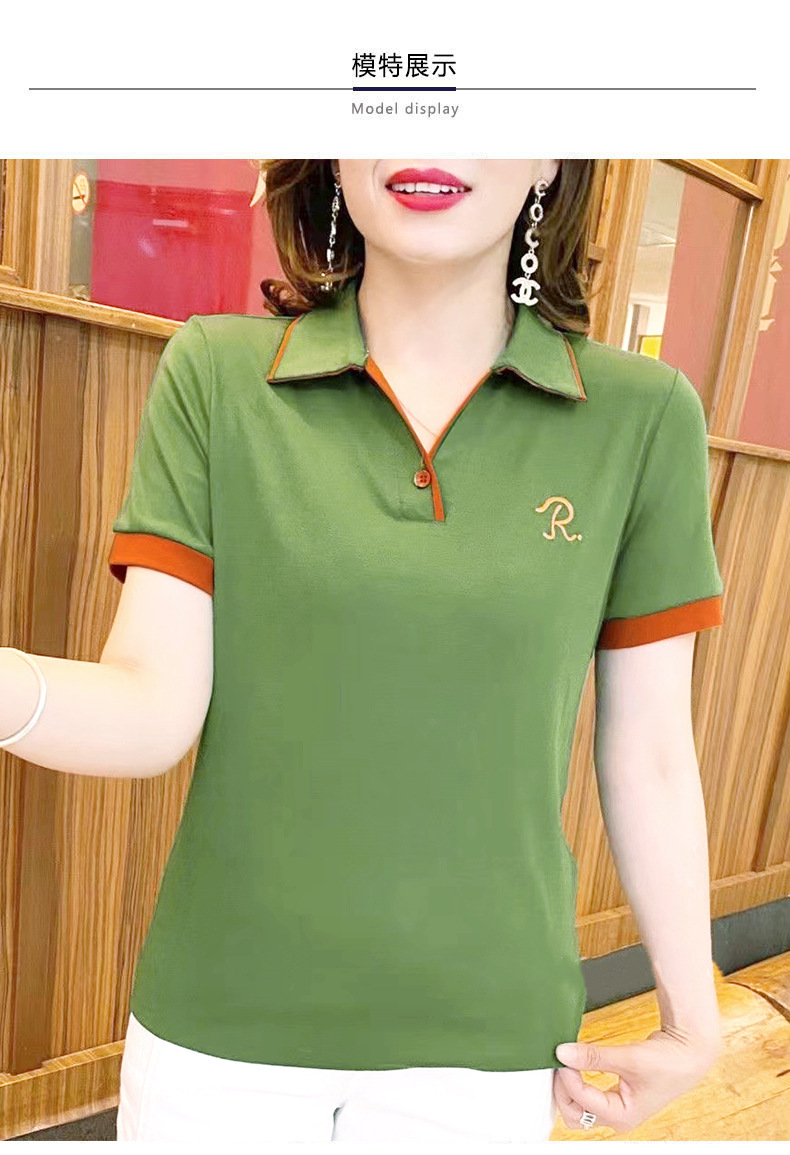 Verano 2022 nueva mediana edad mamá holgada adelgazamiento adelgazamiento edad elástico algodón moda francesa cuello POLO manga corta mujer pic 10