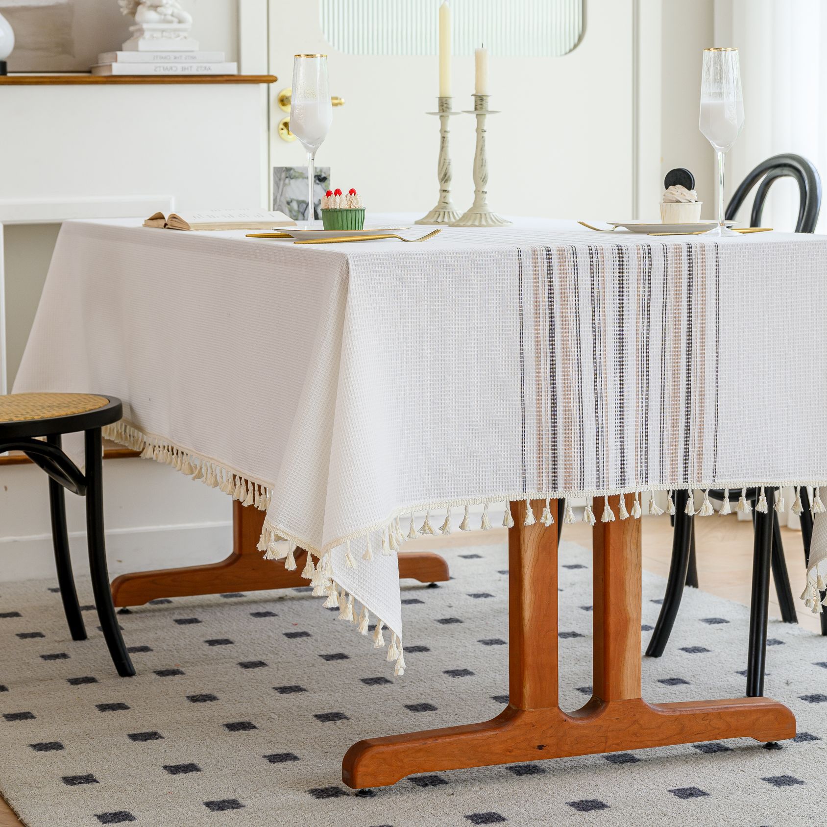 Wholesale of American-style country solid-color household rectangular table fabric, soft and breathable waffle striped coffee table cover fabric pic 53