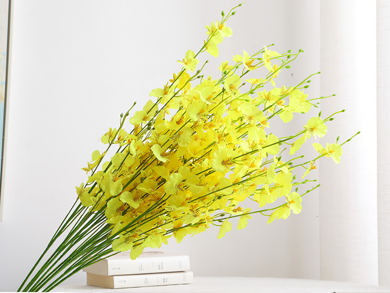 黄色5叉跳舞兰人造仿真花束假花文心兰 客厅婚庆装饰绢花蝴蝶兰详情35