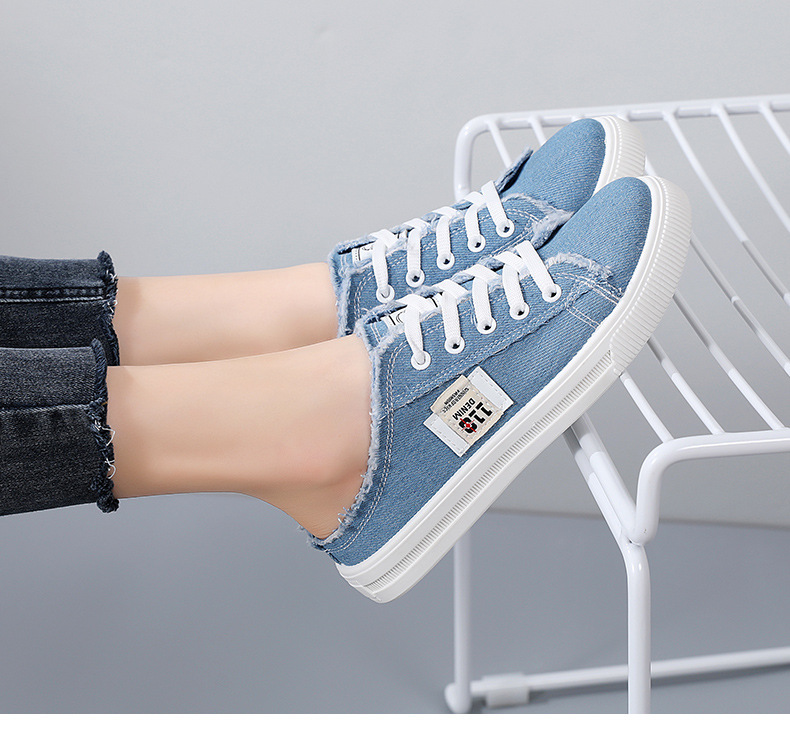 帆布鞋夏季新款小白鞋懒人鞋一脚蹬半拖平底百搭学生百搭时尚板鞋详情9