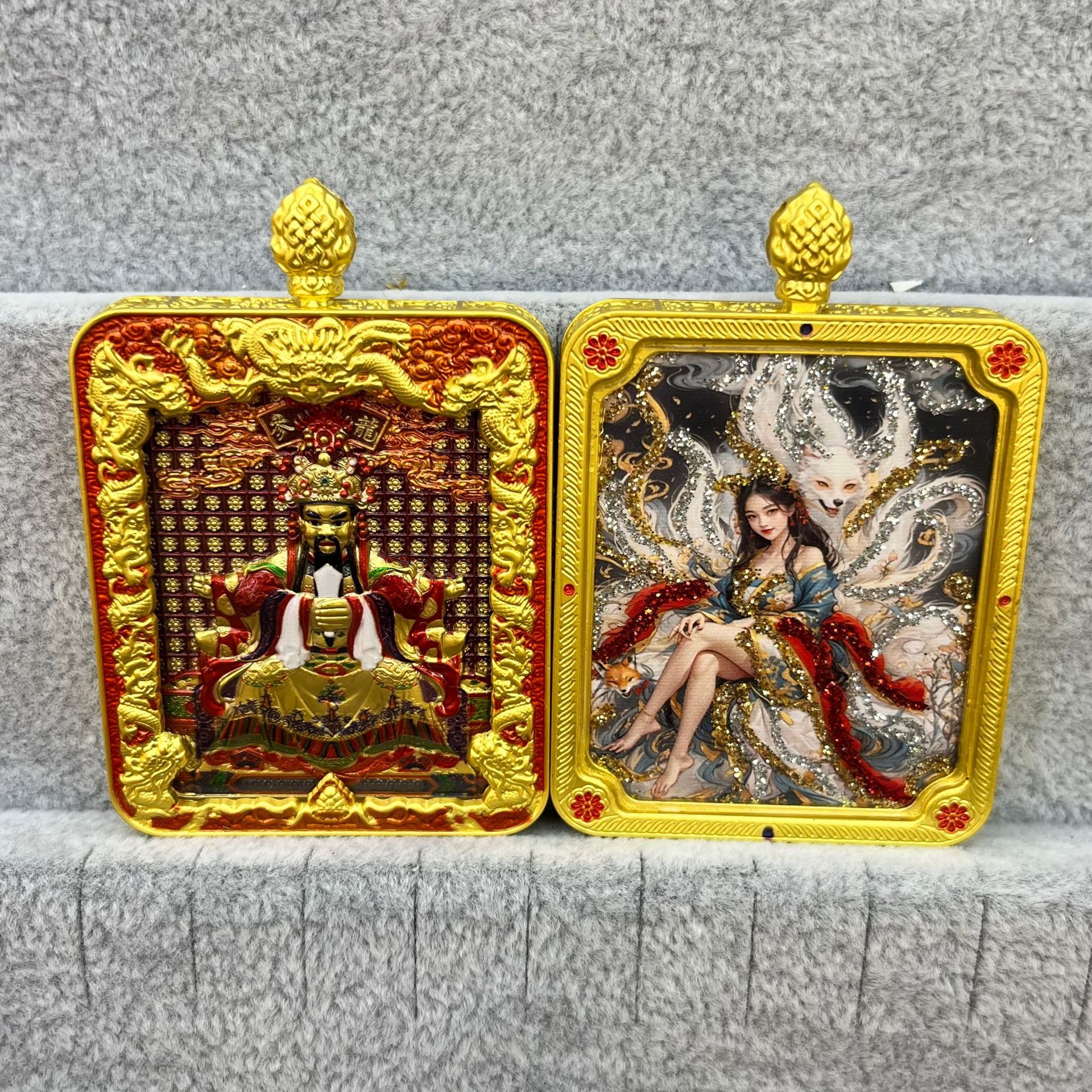 五台山唐卡浮雕双面款立体龙五爷吞金兽双面唐卡前世今生项链吊坠详情23